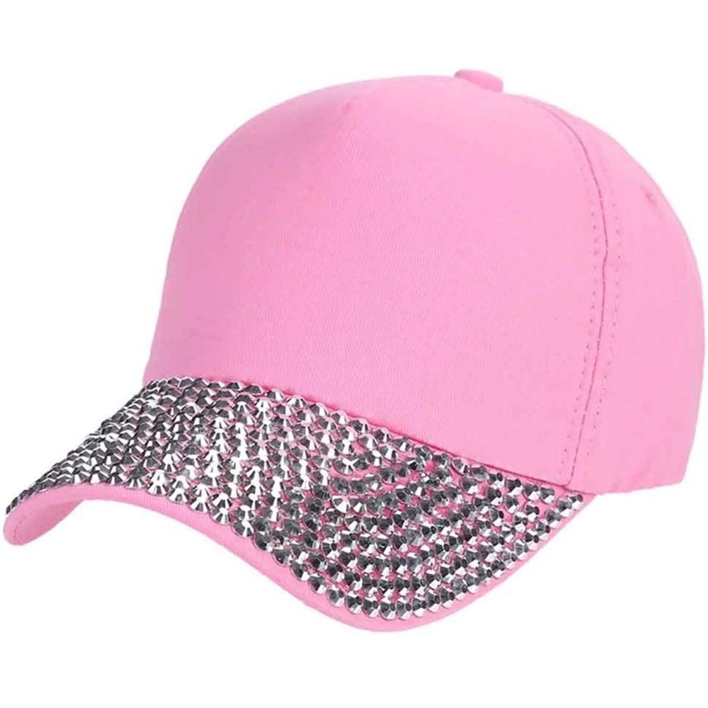 Pink Rhinestone Bling Baseball Adjustable Strap Back Cap with Diamond Design